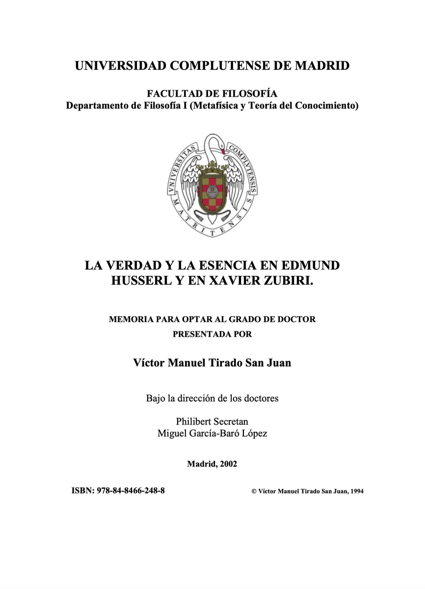 La verdad y la esencia en Edmund Husserl y en Xavier Zubiri